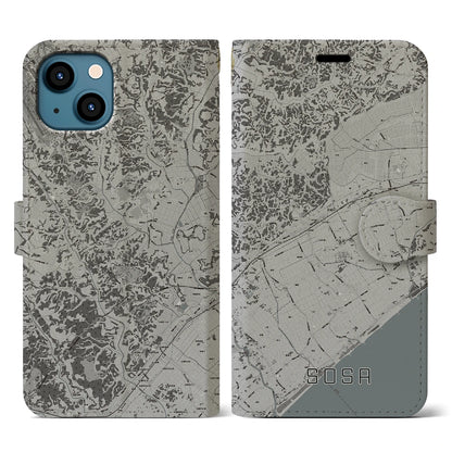 【匝瑳（千葉県）】地図柄iPhoneケース（手帳タイプ）モノトーン・iPhone 13 用