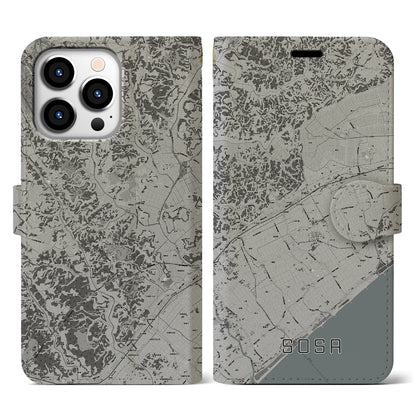 【匝瑳（千葉県）】地図柄iPhoneケース（手帳タイプ）モノトーン・iPhone 13 Pro 用