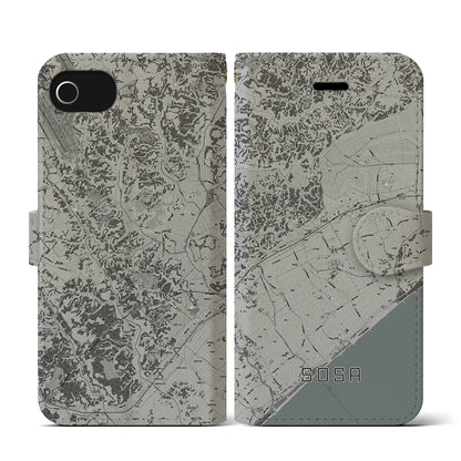 【匝瑳（千葉県）】地図柄iPhoneケース（手帳タイプ）モノトーン・iPhone SE（第3 / 第2世代） / 8 / 7 / 6s / 6 用