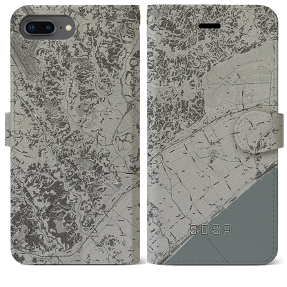 【匝瑳（千葉県）】地図柄iPhoneケース（手帳タイプ）モノトーン・iPhone 8Plus /7Plus / 6sPlus / 6Plus 用