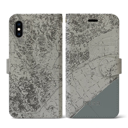 【匝瑳（千葉県）】地図柄iPhoneケース（手帳タイプ）モノトーン・iPhone XS / X 用