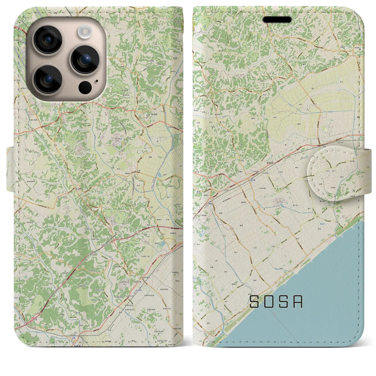 【匝瑳（千葉県）】地図柄iPhoneケース（手帳タイプ）ナチュラル・iPhone 16 Plus 用