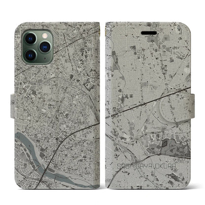 【祖師ヶ谷大蔵（東京都）】地図柄iPhoneケース（手帳タイプ）モノトーン・iPhone 11 Pro 用