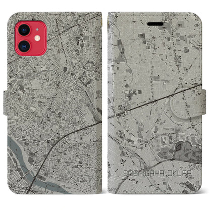 【祖師ヶ谷大蔵（東京都）】地図柄iPhoneケース（手帳タイプ）モノトーン・iPhone 11 用