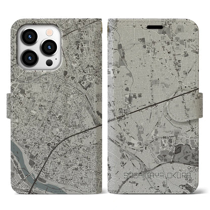 【祖師ヶ谷大蔵（東京都）】地図柄iPhoneケース（手帳タイプ）モノトーン・iPhone 13 Pro 用