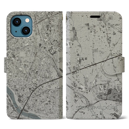 【祖師ヶ谷大蔵（東京都）】地図柄iPhoneケース（手帳タイプ）モノトーン・iPhone 13 用