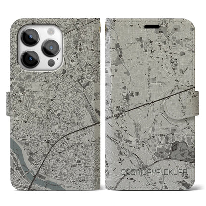 【祖師ヶ谷大蔵（東京都）】地図柄iPhoneケース（手帳タイプ）モノトーン・iPhone 14 Pro 用