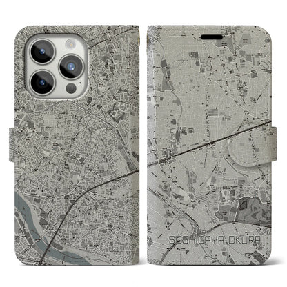 【祖師ヶ谷大蔵（東京都）】地図柄iPhoneケース（手帳タイプ）モノトーン・iPhone 15 Pro 用