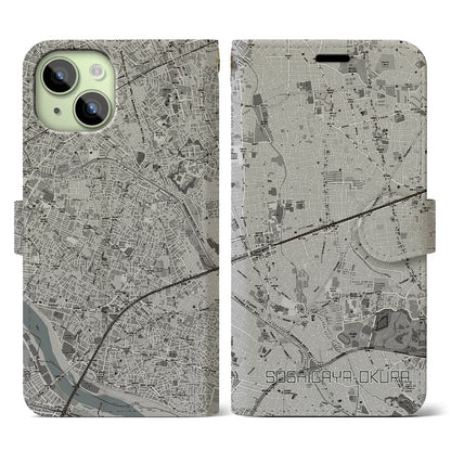 【祖師ヶ谷大蔵（東京都）】地図柄iPhoneケース（手帳タイプ）モノトーン・iPhone 15 用