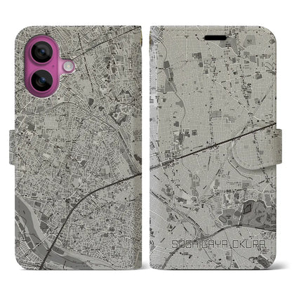 【祖師ヶ谷大蔵（東京都）】地図柄iPhoneケース（手帳タイプ）モノトーン・iPhone 16 Pro 用