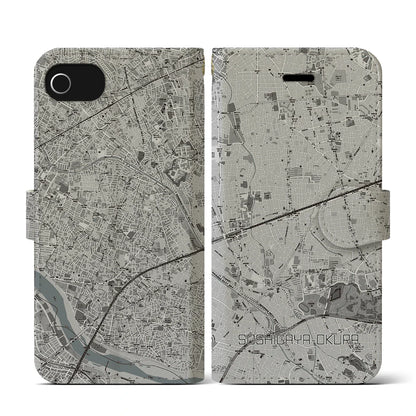 【祖師ヶ谷大蔵（東京都）】地図柄iPhoneケース（手帳タイプ）モノトーン・iPhone SE（第3 / 第2世代） / 8 / 7 / 6s / 6 用