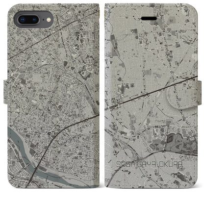 【祖師ヶ谷大蔵（東京都）】地図柄iPhoneケース（手帳タイプ）モノトーン・iPhone 8Plus /7Plus / 6sPlus / 6Plus 用