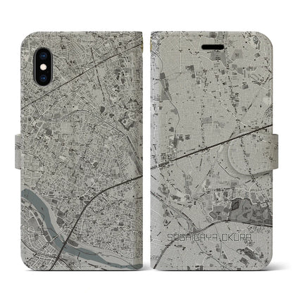 【祖師ヶ谷大蔵（東京都）】地図柄iPhoneケース（手帳タイプ）モノトーン・iPhone XS / X 用