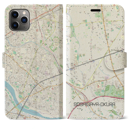 【祖師ヶ谷大蔵（東京都）】地図柄iPhoneケース（手帳タイプ）ナチュラル・iPhone 11 Pro Max 用