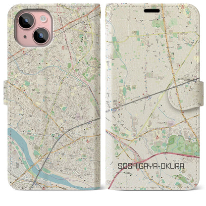 【祖師ヶ谷大蔵（東京都）】地図柄iPhoneケース（手帳タイプ）ナチュラル・iPhone 15 Plus 用
