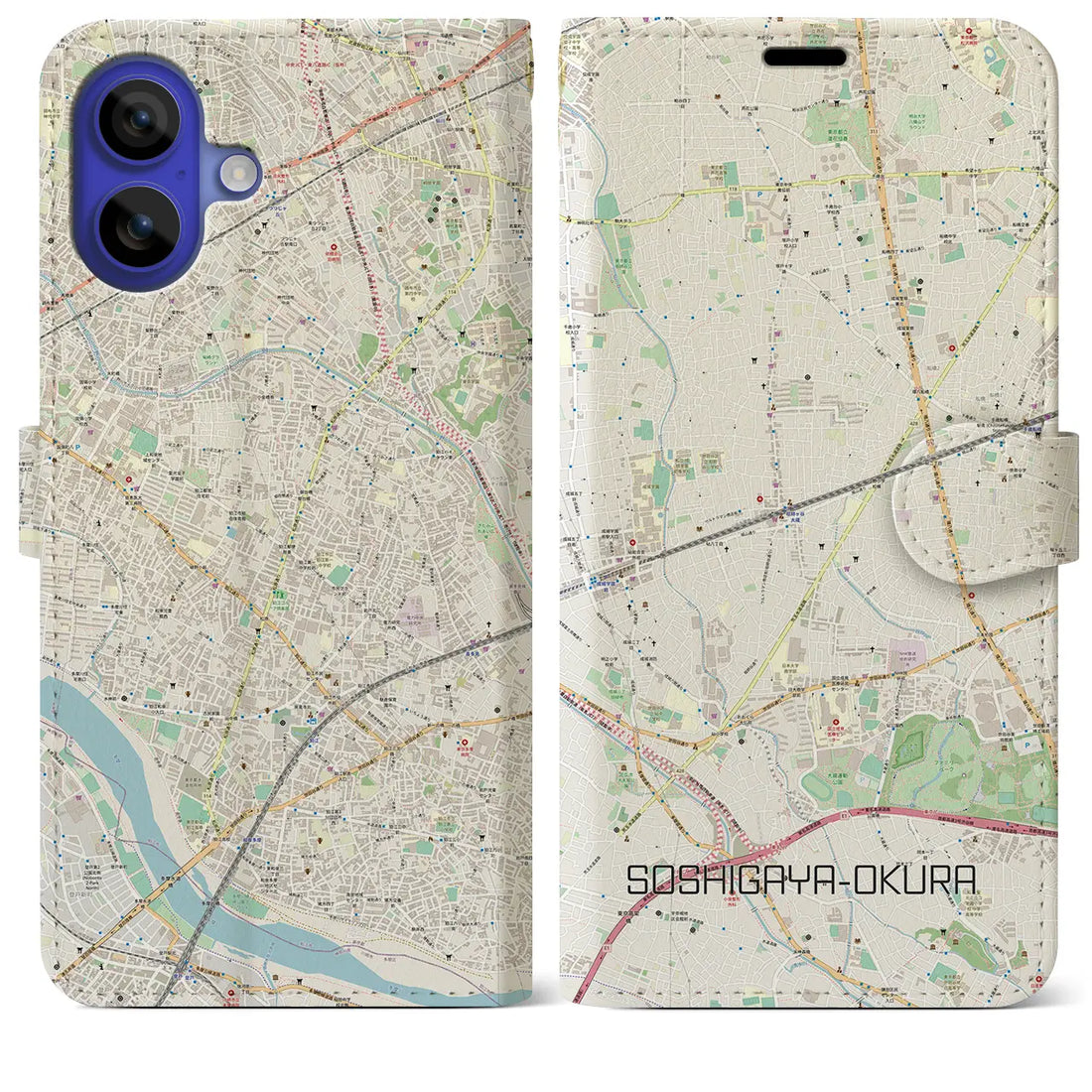 【祖師ヶ谷大蔵(東京都)】地図柄iPhoneケース(手帳タイプ)ナチュラル・iPhone 16 Pro Max 用