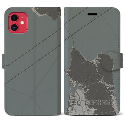 【外ヶ浜（青森県）】地図柄iPhoneケース（手帳タイプ）モノトーン・iPhone 11 用