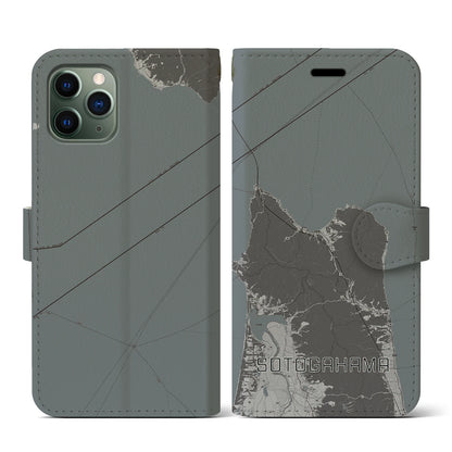 【外ヶ浜（青森県）】地図柄iPhoneケース（手帳タイプ）モノトーン・iPhone 11 Pro 用