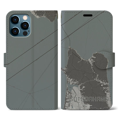 【外ヶ浜（青森県）】地図柄iPhoneケース（手帳タイプ）モノトーン・iPhone 12 / 12 Pro 用