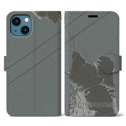 【外ヶ浜（青森県）】地図柄iPhoneケース（手帳タイプ）モノトーン・iPhone 13 用