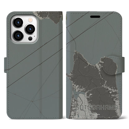 【外ヶ浜（青森県）】地図柄iPhoneケース（手帳タイプ）モノトーン・iPhone 13 Pro 用