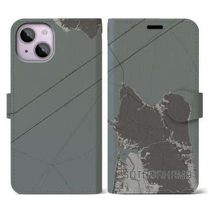 【外ヶ浜（青森県）】地図柄iPhoneケース（手帳タイプ）モノトーン・iPhone 14 用