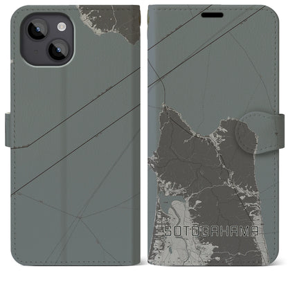 【外ヶ浜（青森県）】地図柄iPhoneケース（手帳タイプ）モノトーン・iPhone 14 Plus 用