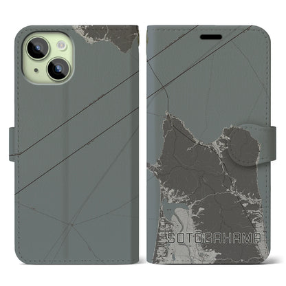 【外ヶ浜（青森県）】地図柄iPhoneケース（手帳タイプ）モノトーン・iPhone 15 用