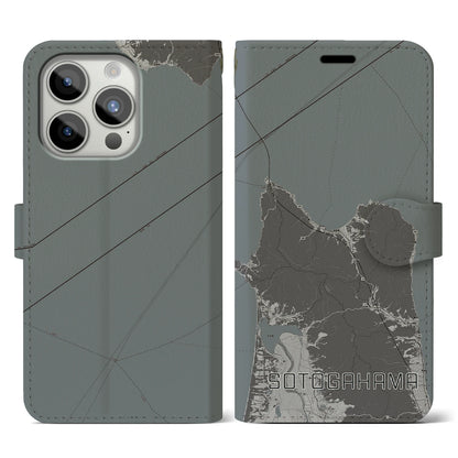 【外ヶ浜（青森県）】地図柄iPhoneケース（手帳タイプ）モノトーン・iPhone 15 Pro 用