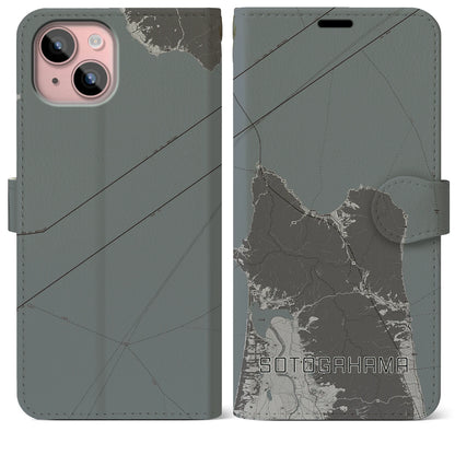 【外ヶ浜（青森県）】地図柄iPhoneケース（手帳タイプ）モノトーン・iPhone 15 Plus 用