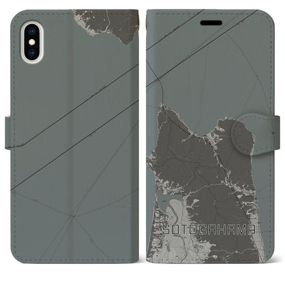 【外ヶ浜（青森県）】地図柄iPhoneケース（手帳タイプ）モノトーン・iPhone XS Max 用