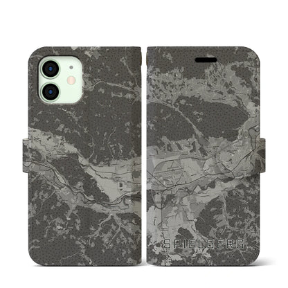 【シュピールベルク（オーストリア）】地図柄iPhoneケース（手帳タイプ）モノトーン・iPhone 12 mini 用