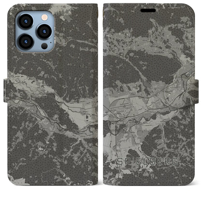 【シュピールベルク（オーストリア）】地図柄iPhoneケース（手帳タイプ）モノトーン・iPhone 13 Pro Max 用
