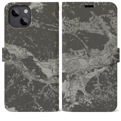 【シュピールベルク（オーストリア）】地図柄iPhoneケース（手帳タイプ）モノトーン・iPhone 14 Plus 用