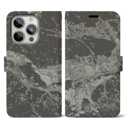【シュピールベルク（オーストリア）】地図柄iPhoneケース（手帳タイプ）モノトーン・iPhone 15 Pro 用