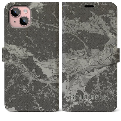【シュピールベルク（オーストリア）】地図柄iPhoneケース（手帳タイプ）モノトーン・iPhone 15 Plus 用