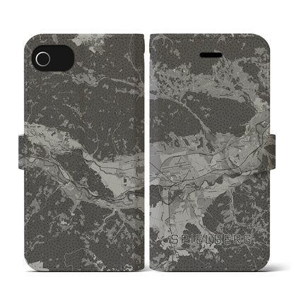 【シュピールベルク（オーストリア）】地図柄iPhoneケース（手帳タイプ）モノトーン・iPhone SE（第3 / 第2世代） / 8 / 7 / 6s / 6 用