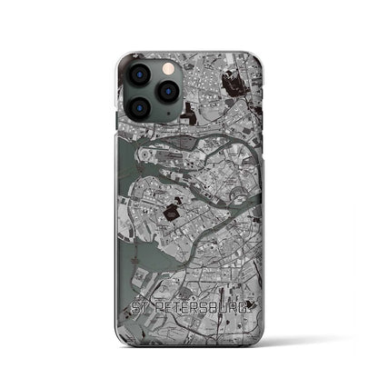 【サンクトペテルブルク（ロシア）】地図柄iPhoneケース（クリアタイプ）モノトーン・iPhone 11 Pro 用
