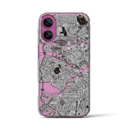 【サンクトペテルブルク（ロシア）】地図柄iPhoneケース（クリアタイプ）モノトーン・iPhone 16 Pro 用