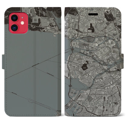 【サンクトペテルブルク（ロシア）】地図柄iPhoneケース（手帳タイプ）モノトーン・iPhone 11 用