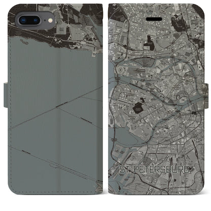 【サンクトペテルブルク（ロシア）】地図柄iPhoneケース（手帳タイプ）モノトーン・iPhone 8Plus /7Plus / 6sPlus / 6Plus 用