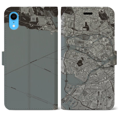【サンクトペテルブルク（ロシア）】地図柄iPhoneケース（手帳タイプ）モノトーン・iPhone XR 用
