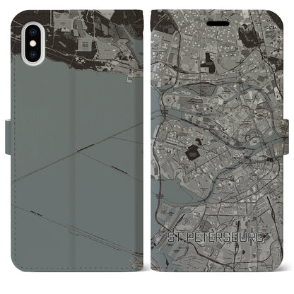 【サンクトペテルブルク（ロシア）】地図柄iPhoneケース（手帳タイプ）モノトーン・iPhone XS Max 用