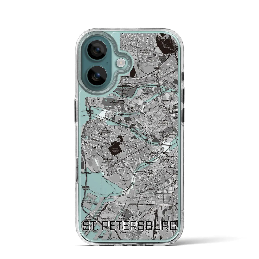 【サンクトペテルブルク（ロシア）】地図柄iPhoneケース（MagSafeタイプ）モノトーン・iPhone 16 Pro 用