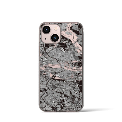 【ストックホルム（スウェーデン）】地図柄iPhoneケース（クリアタイプ）モノトーン・iPhone 13 mini 用