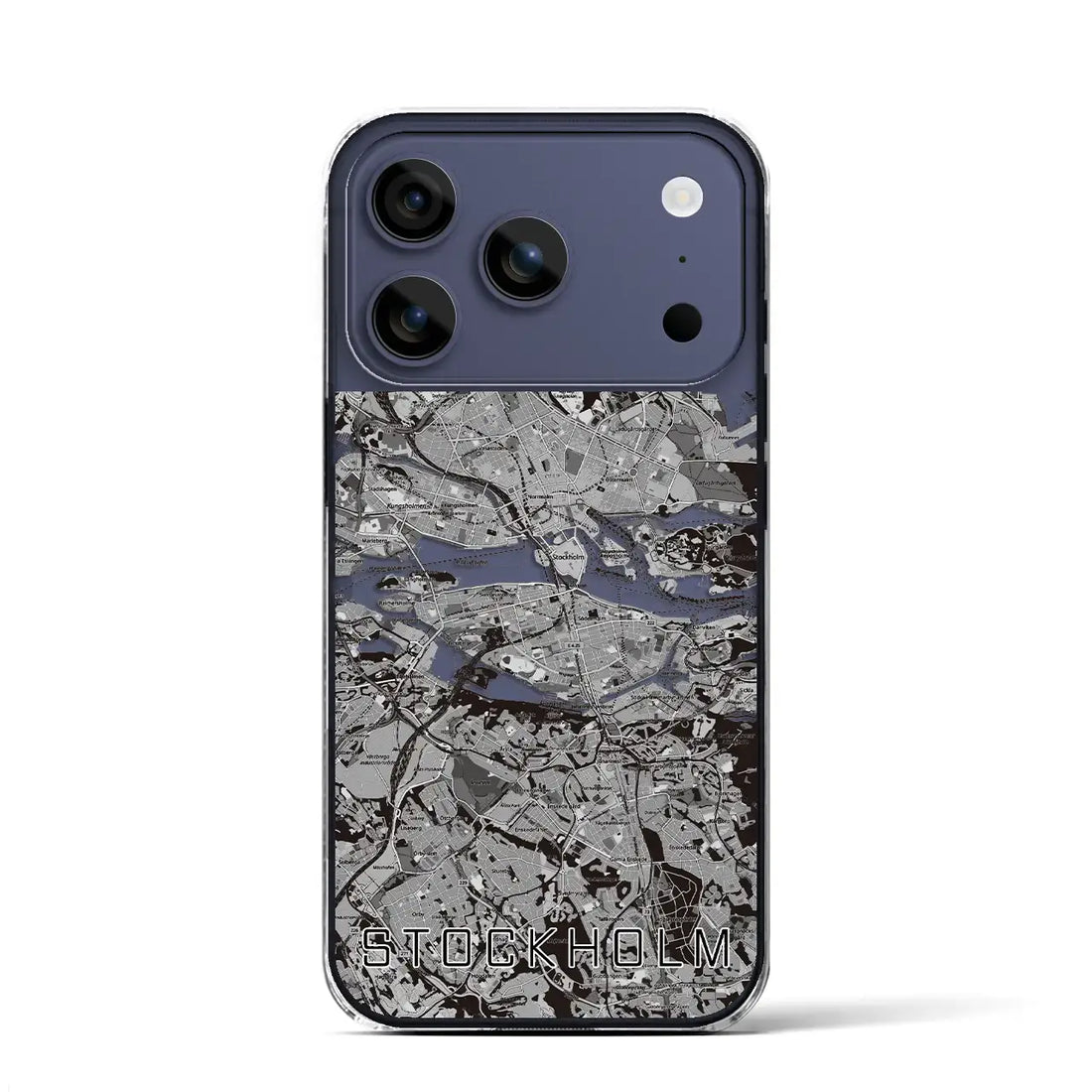 【ストックホルム（スウェーデン）】地図柄iPhoneケース（クリアタイプ）モノトーン・iPhone 17 Pro Max 用