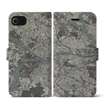 【ストックホルム（スウェーデン）】地図柄iPhoneケース（手帳タイプ）モノトーン・iPhone SE（第3 / 第2世代） / 8 / 7 / 6s / 6 用
