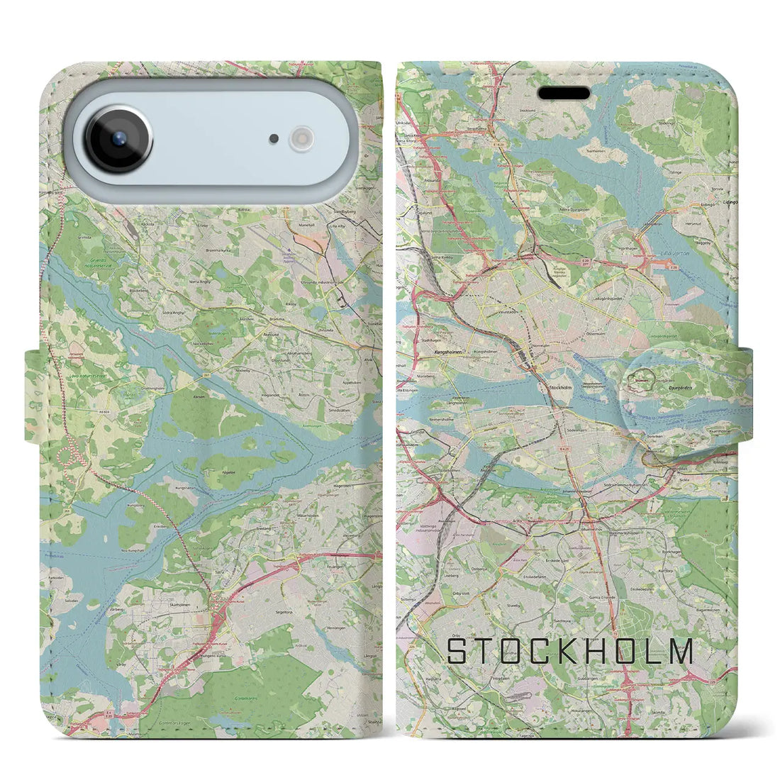 【ストックホルム(スウェーデン)】地図柄iPhoneケース(手帳タイプ)モノトーン・iPhone 17 Pro Max 用