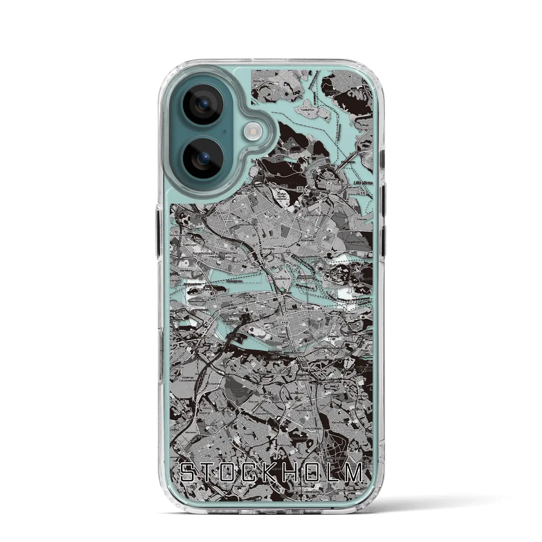 【ストックホルム（スウェーデン）】地図柄iPhoneケース（MagSafeタイプ）モノトーン・iPhone 16 Pro 用
