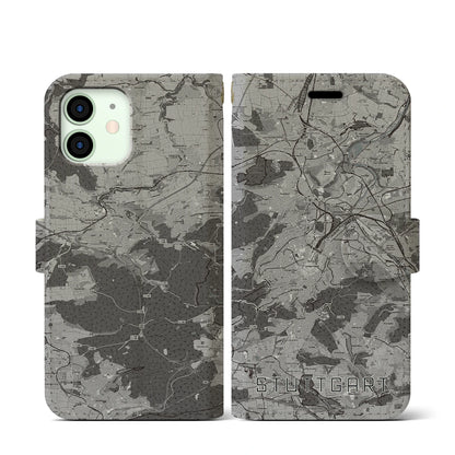【シュトゥットガルト（ドイツ）】地図柄iPhoneケース（手帳タイプ）モノトーン・iPhone 12 mini 用